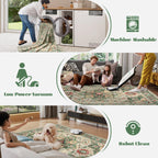 VECARF Area Rug 8x10 Washable Rug, Vintage Boho Medallion Rugs Non-Slip Soft Low Pile Large Distressed Rug Indoor Retro Carpet for Living Room Bedroom Dining Room Home Office (Green Beige, 8'x10')