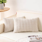 Pack of 2 Corduroy Decorative Throw Pillow Covers 12x24 Inch Soft Striped Pillow Covers Modern Farmhouse Home Decor for Sofa Living Room Couch Bed（Cream White）