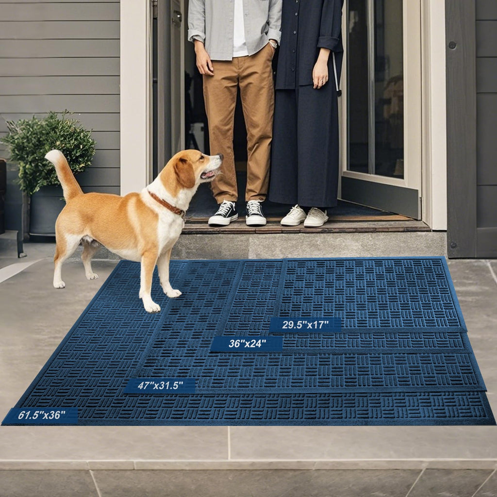 Mibao Front Door Mat Outdoor Entrance, 61.5" x 36" Heavy Duty Welcome Mat, Waterproof Dirt Trapper Doormat, Super Absorbent Indoor Entryway Mat for Patio & Porch - Blue