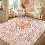 RELEANY Washable Area Rug, 3'x5', Pink/Light Pink/Colorful