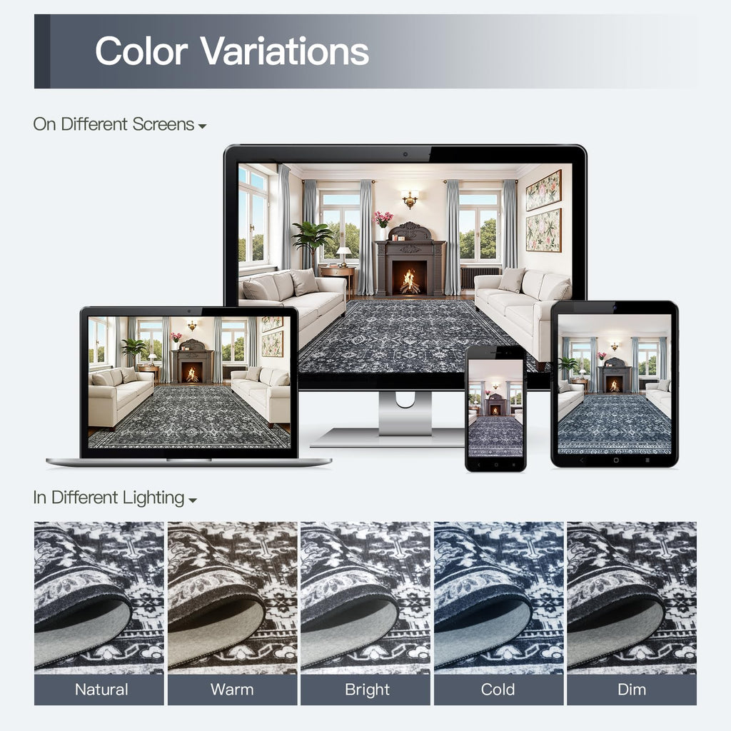 5x7 Area Rugs for Living Room Bedroom, Black Washable Non-Slip Carpet