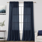 Navy Blue Linen Curtains 90 inch Length for Bedroom Boys Men Back Tab Modern Farmhouse Nautical Decor Blue Sheer Privacy Curtain Panels Set of 2 for Dining Room Indigo
