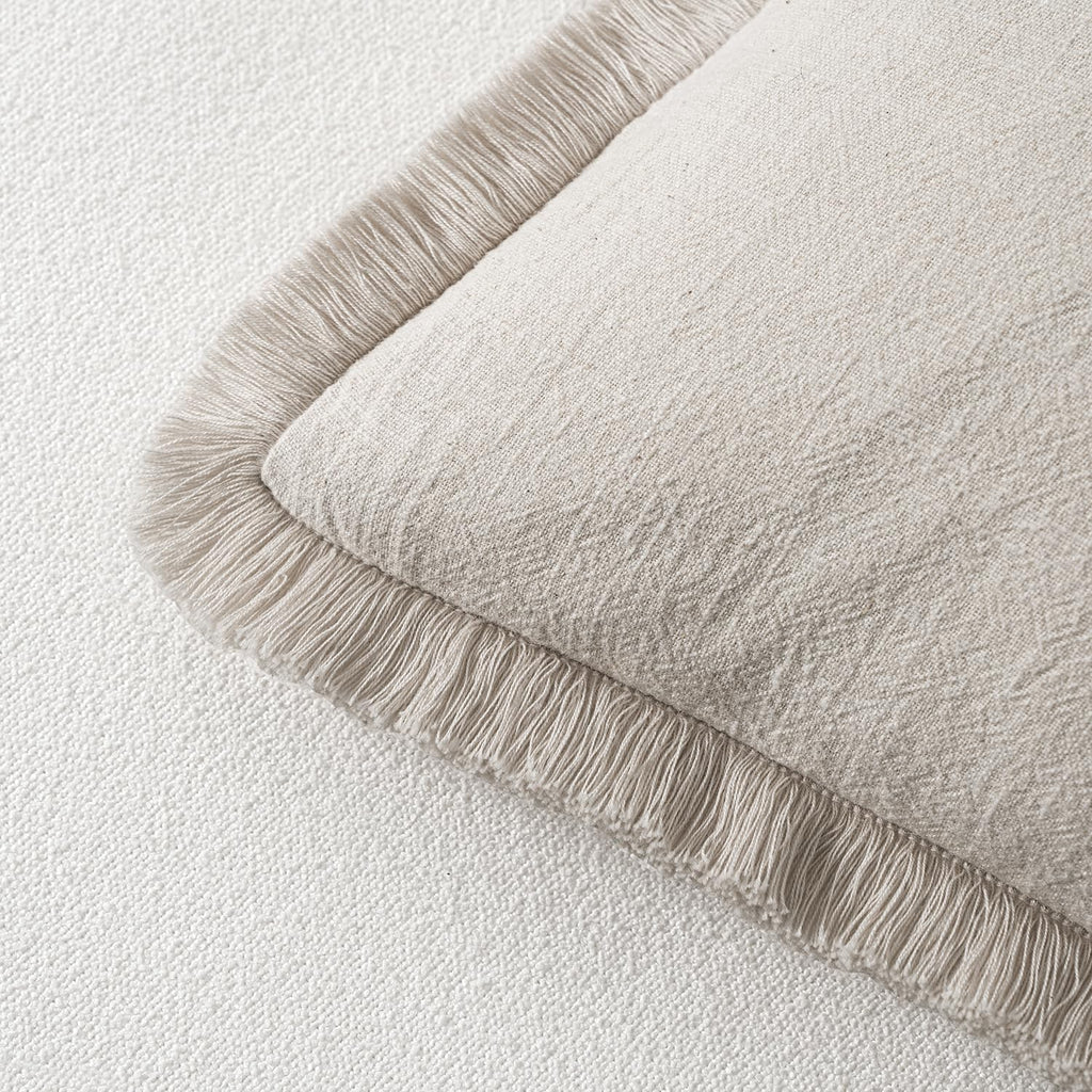 MIULEE Linen Fringe Decorative Throw Pillow Covers Natural Beige 18x18