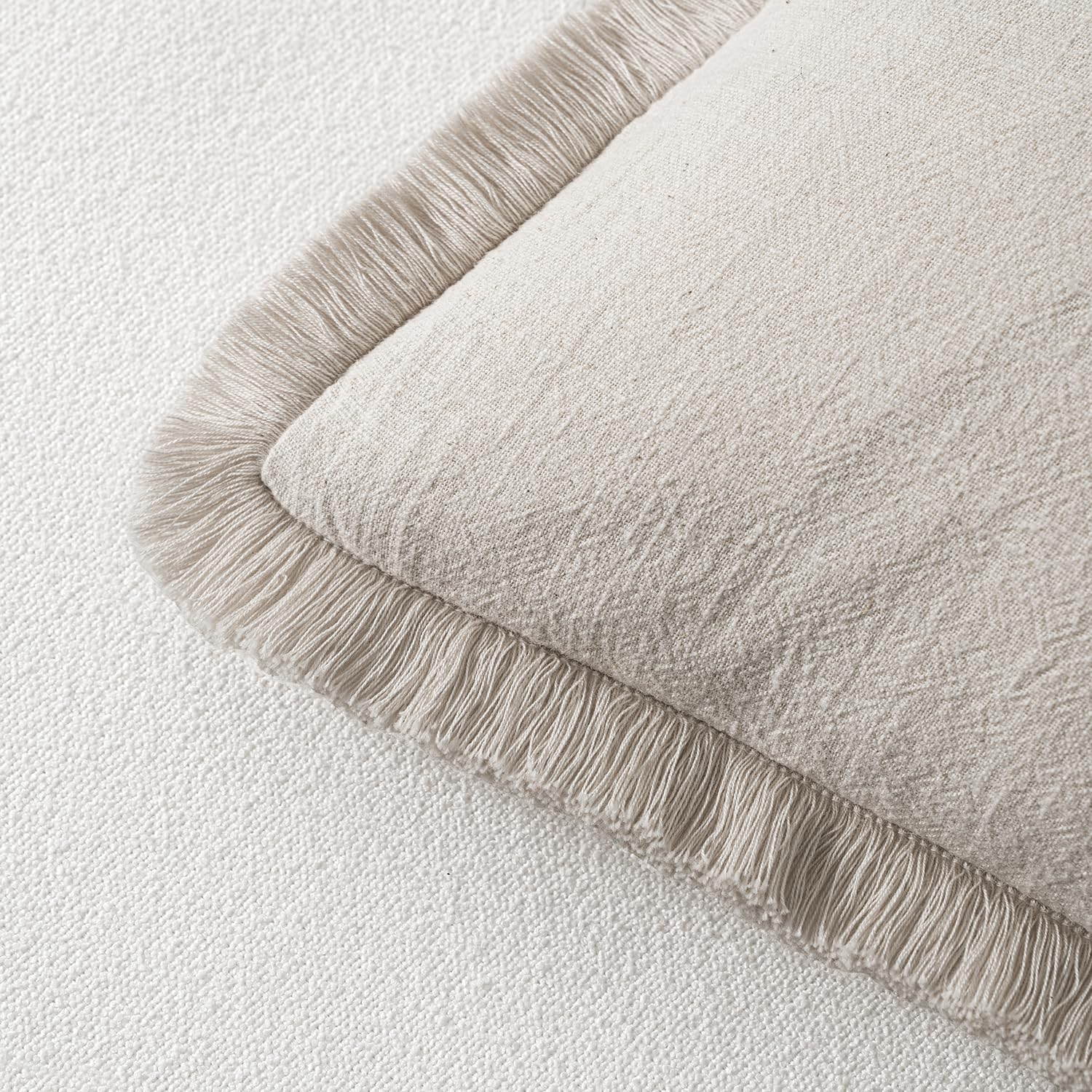 MIULEE Linen Fringe Decorative Throw Pillow Covers Natural Beige 18x18