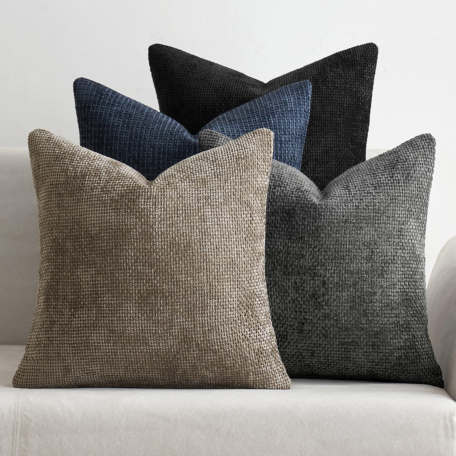 MIULEE Soft Decorative Chenille Pillow Covers Navy Grey 18x18 Pack of 4