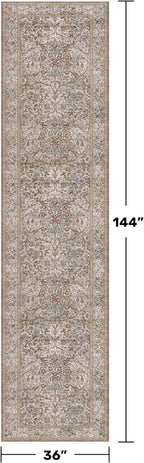 Moss 3x12 Extra Long Wide Runner Rug for Hallway, Non Slip Washable, 12 ft Large Kitchen Floor Rugs for Indoor Entrance, Low Pile Stain Resistant Vintage Floral Leaf Carpet