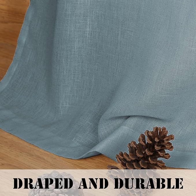 H.VERSAILTEX Linen Curtains Home Decorative Nickel Grommet Semi Sheer Curtains Privacy Added Energy Saving Light Filtering Window Treatments Draperies for Bedroom, Stone Blue, 2 Panels, 52 x 84 - Inch