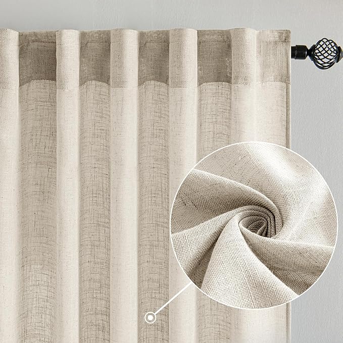 MIULEE Cream Linen Curtains 52x72 Inch 2 Panels for Bedroom Living Room