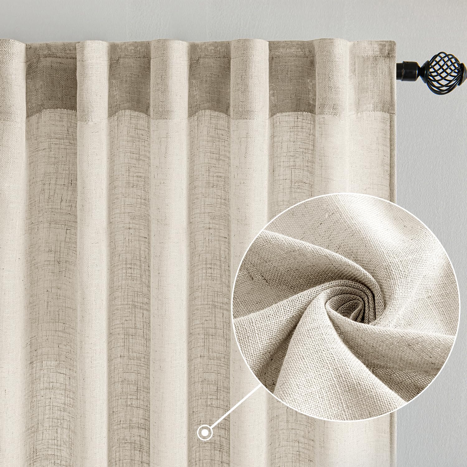 MIULEE Cream Linen Curtains 52x108 Inches Long for Bedroom and Living Room