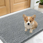 OLANLY Dog Door Mat for Muddy Paws 30x17, Absorbs Moisture and Dirt, Absorbent Non-Slip Washable Doormat, Quick Dry Chenille Mud Mat for Dogs, Entry Indoor Entryway Carpet for Inside Floor, Grey