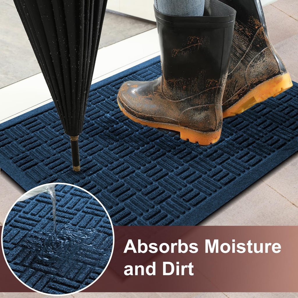 Mibao Front Door Mat Outdoor Entrance, 29.5" x 17" Heavy Duty Welcome Mat, Waterproof Dirt Trapper Doormat, Super Absorbent Indoor Entryway Mat for Patio & Porch - Blue