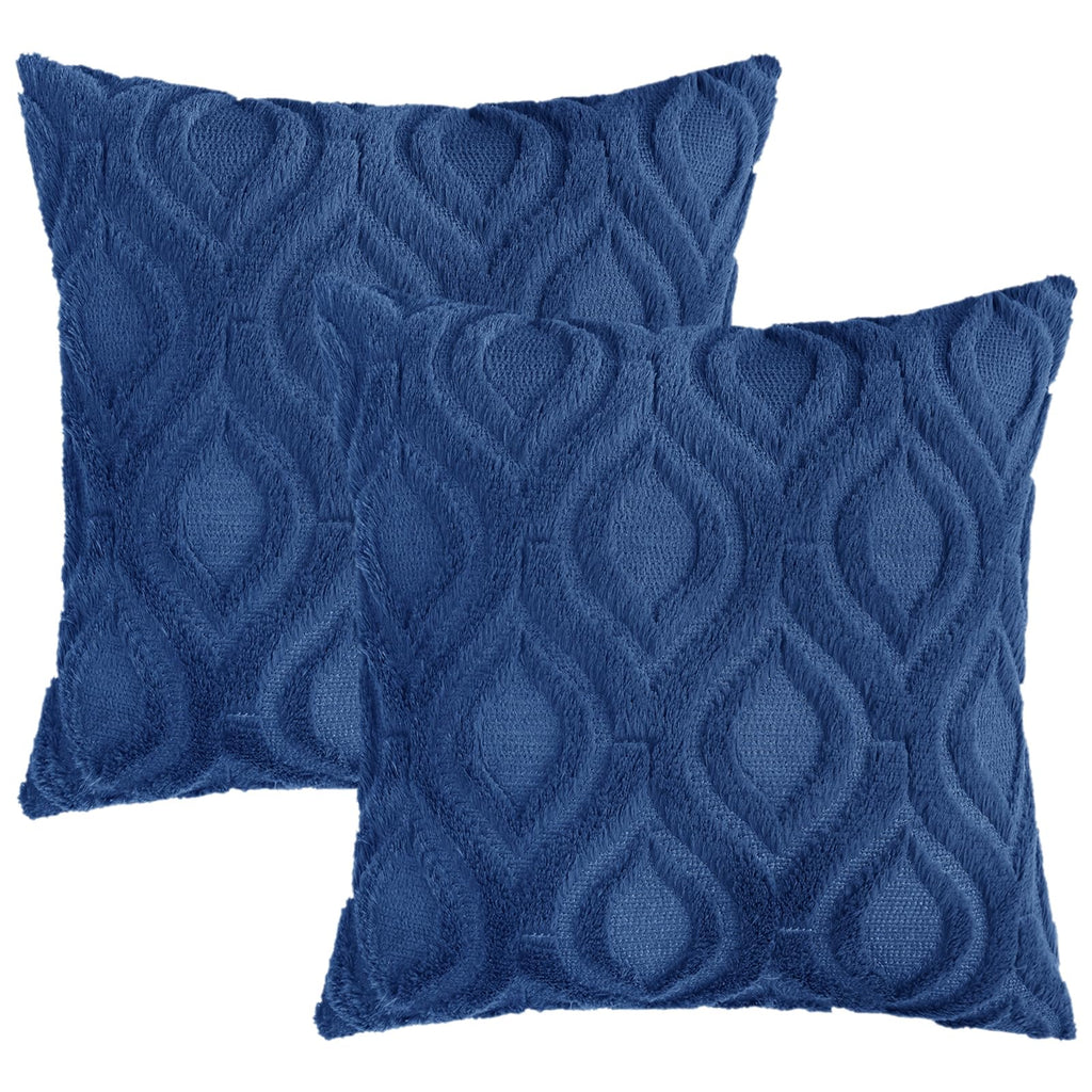 decorUhome Faux Fur Plush Soft Dark Blue Throw Pillow Covers 22x22 Set of 2
