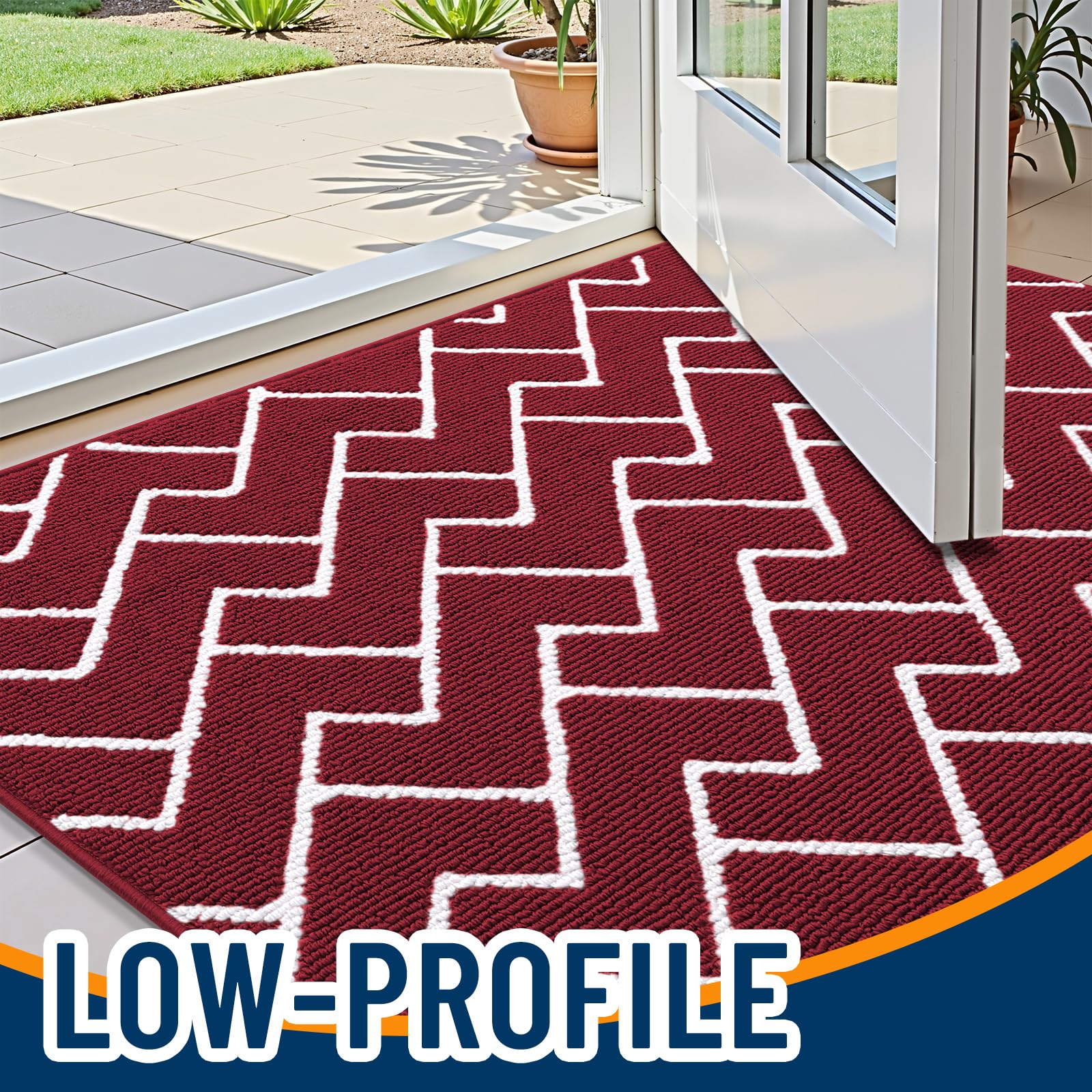 OLANLY Front Door Mat, Non-Slip Rubber Backing, Dirt Resistant and Absorbent, Washable, Easy to Clean Low-Profile Indoor Doormat for Back Door, Entryway, Inside Entrance, 48x32, Burgundy