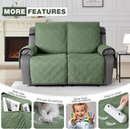 TAOCOCO 100% Waterproof Loveseat Recliner Covers 2 Seater, Split Loveseat Covers for Reclining loveseat, Non Slip Reclining Couch Cover with Double Straps for Kids, Pets(2 Seater, Bean Green)