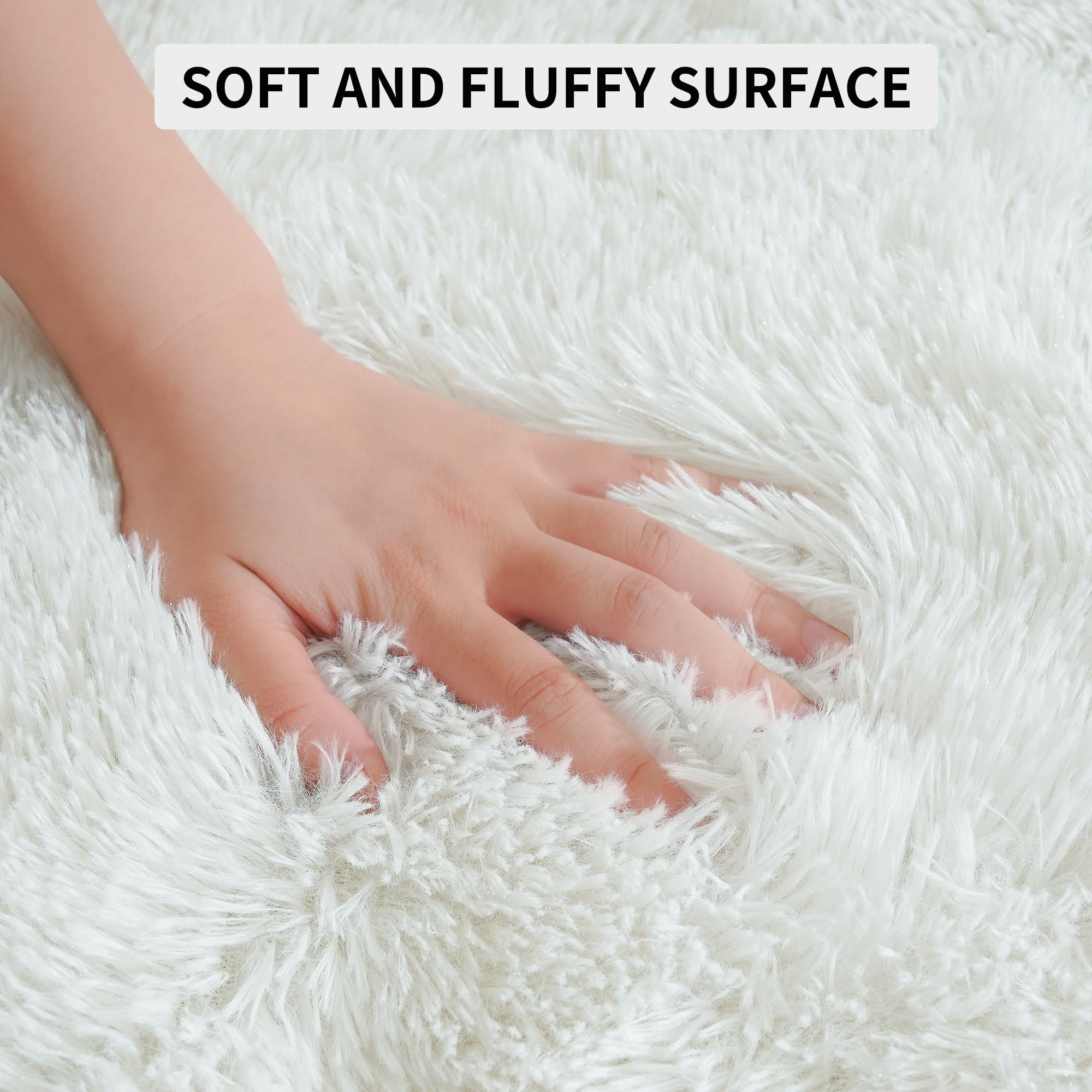Tepook Fluffy Large Rugs for Living Room, Shag Area Rug 6x9 Soft Carpet for Bedroom, Modern Shaggy Rug for Kids Boys Girls, Plush Indoor Nursery Home Decor Rug with Non-Slip Bottom, Cream White