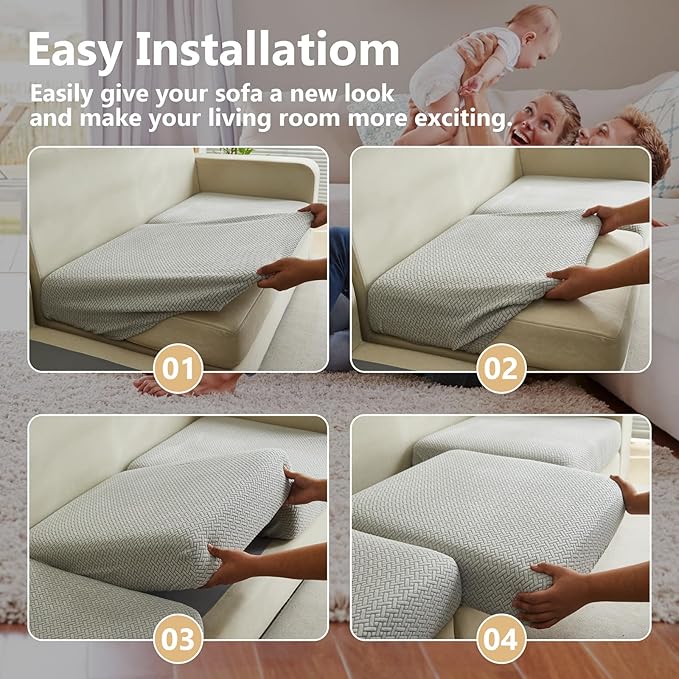 Couch Cushion Covers for Sofa Couch Covers Wear-Resistant Universal Sofa Cover Washable Stretch for Sectional Slipcovers (Texture-Light Gray,Extra Large Single Seat Cover)