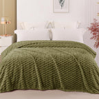 Exclusivo Mezcla 3D Fleece King Size Blanket for Bed, Olive Green