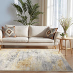 3x5 Washable Entryway Area Rug: Modern Abstract Small Runner Rug Indoor Soft Non Slip Rug for Living Room Low Pile Thin Floor Carpet for Kitchen Dining Room Bedroom Home Office Decor(3x5,Grey/Yellow)