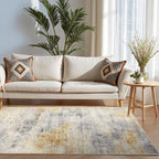 3x5 Area Rug Washable Abstract: Non Slip Entryway Floor Mat Grey/Yellow