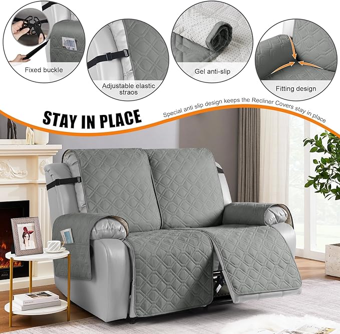 VANSOFY Waterproof Recliner Loveseat Covers Washable, Gray,2 Seater