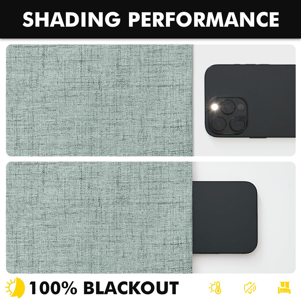 MIULEE 100% Blackout Linen Curtains 42 x 84 Inch Seafoam Green 2 Panels