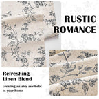 Lazzzy Black Floral Linen Curtains 90 Inch Farmhouse Back Tab Drapes for Living Room Bedroom Light Filtering Vintage Grandmillennial Rod Pocket Curtains, 2 Panels, W38 x L90, Black on Beige