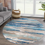 Lansny Modern Abstract Round Rug 5Ft, Blue Round Rug Washable Non-Slip Soft Small Circle Rug, Circular Dining Room Rugs Thin Print Faux Wool Carpet for Bedroom Living Room Office Playroom
