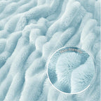 Exclusivo Mezcla King Size Flannel Fleece Blanket, Super Soft Striped Jacquard Bed Blanket, Lightweight Fuzzy Cozy for All Seasons, 90x104 Inches, Light Blue