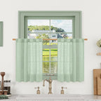 LAMIT 36 Inch Length Linen Curtains for Small Windows, Semi Sheer Light Filtering Panels Back Tab and Rod Pocket Neutral Drapes for Basement/Window/Loft Room, Fresh Green, 2 Panels, 34 x 36 Inch