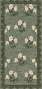 Front Door Mat Indoor Entrance - 2x4.3 Ft Floral Washable Layered Doormat Outdoor Entrance Porch Rug Non-Slip Sage Green Boho Runner Rug for Kitchen Hallway Bedroom Laundry Room Porch Decor