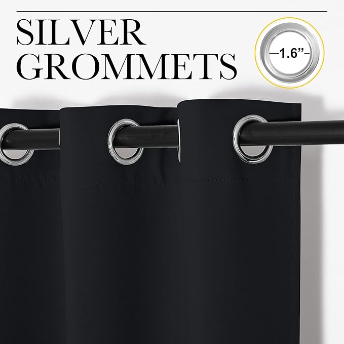 NICETOWN Black Out Curtain Panels - Home Decoration Thermal Insulated Solid Grommet Blackout Curtains/Drapes for Hall/Dining Room (Set of 2, 42 inches by 90 Inch, Black)