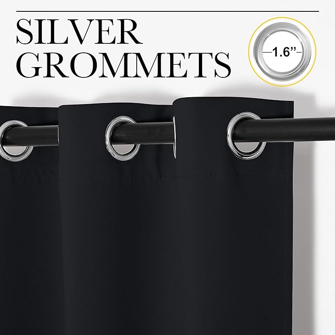 NICETOWN Bathroom Blackout Thermal Curtains and Drapes, 2 Panels, 42 inches Wide by 78 inches Long, Black, Solid Thermal Insulated Grommet Blackout Drapery Panels for Window