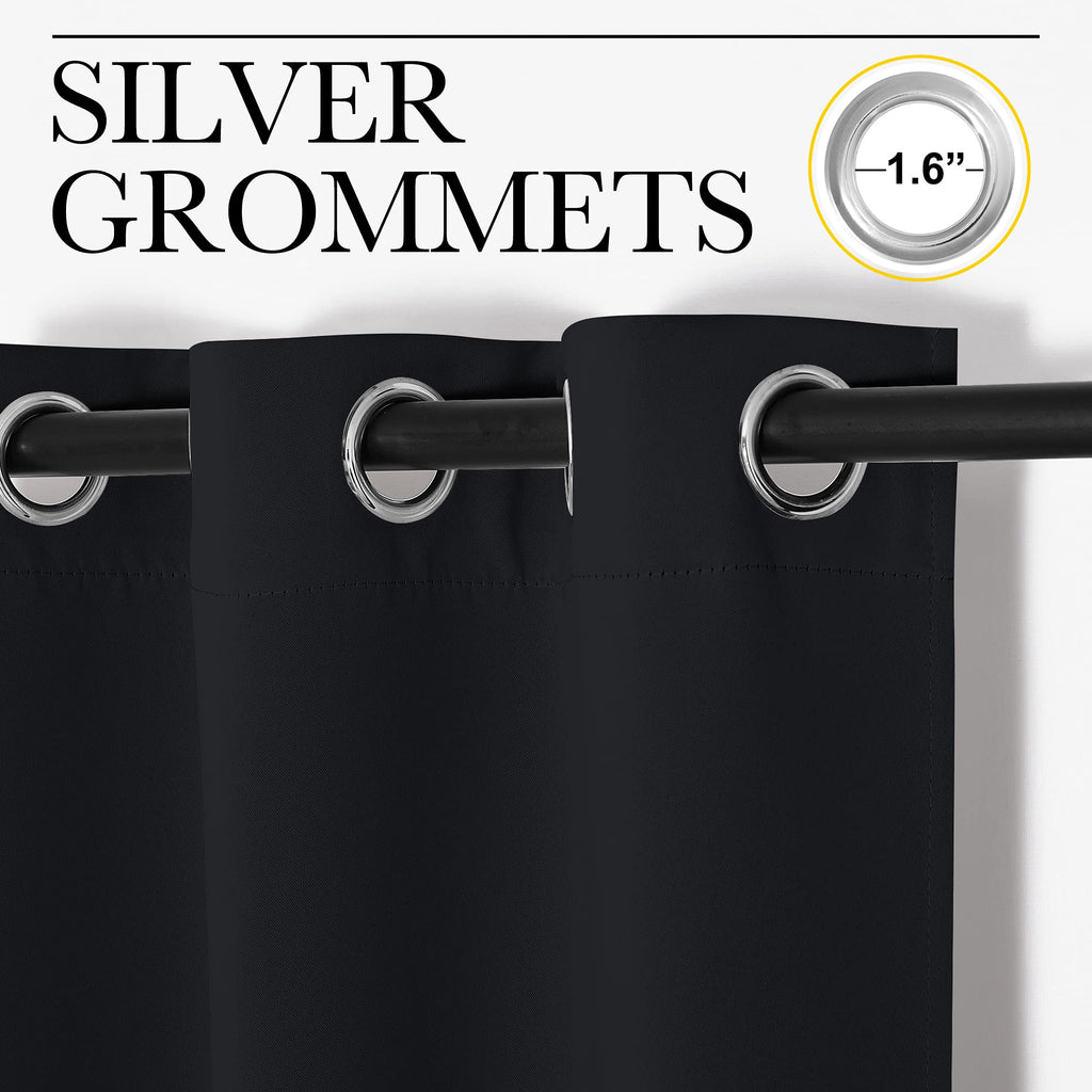 NICETOWN Blackout Draperies Window Curtain Panels, Autumn/Winter Thermal Insulated Solid Grommet Blackout Curtains/Drapes for Cafe (Set of 2, 34 inches by 54 inches, Black)