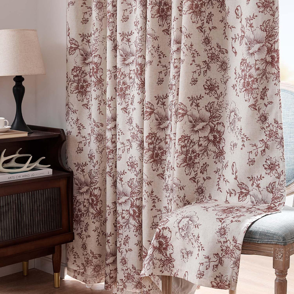 jinchan Floral Linen Blackout Curtains for Bedroom 63 Inches Long