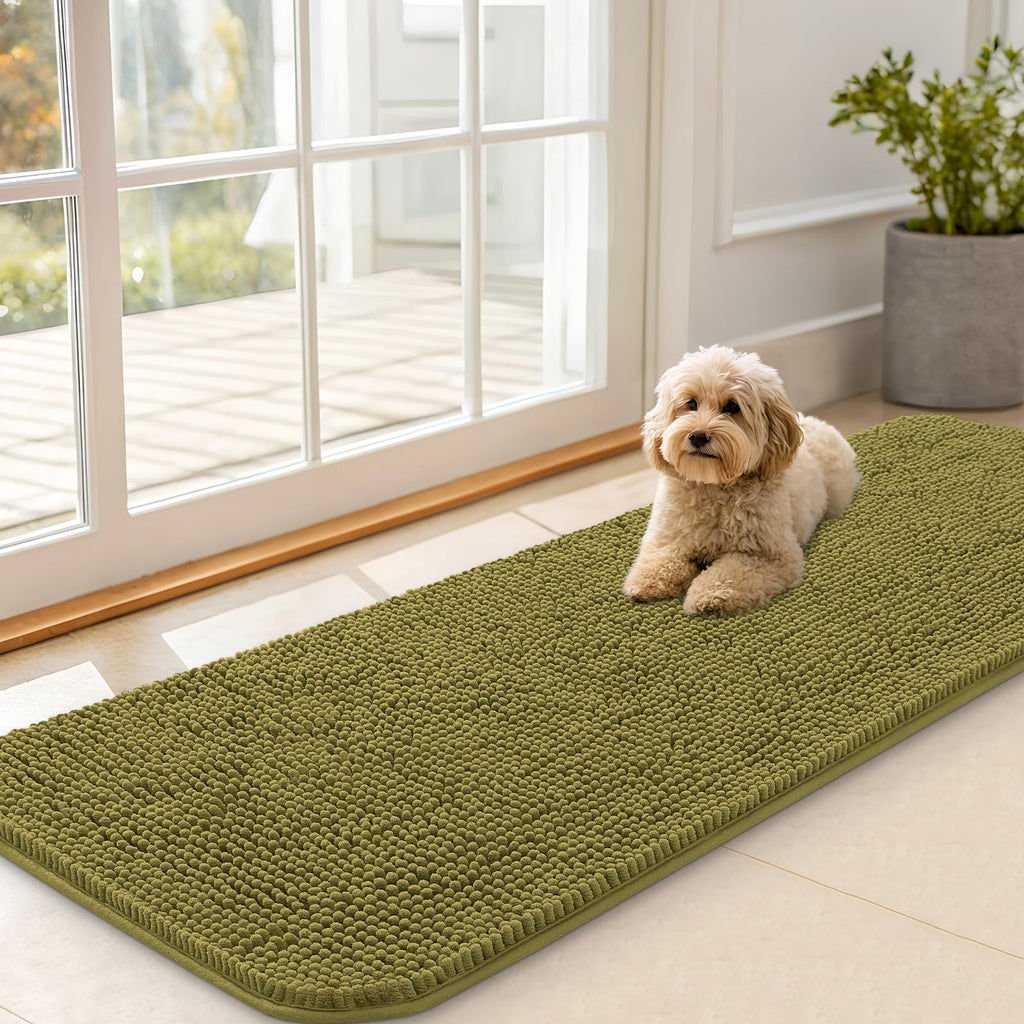 OLANLY Dog Door Mat for Muddy Paws 59x20, Super Absorbent Chenille Mud Mat