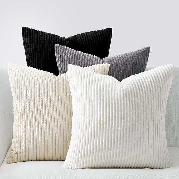 Topfinel 20x20 inch 4 Pack Black and White Decorative Throw Pillow Covers,Soft Velvet Modern Unique Designs,Mix and Match for Home Fall Decor,Cushion Covers Set of 4 (Black/White)