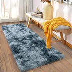 Soft Runner Rugs for Bedroom Hallways, 2x6 Tie-Dyed Blue Grey Fluffy Shag Throw Area Rug Non Slip for Bedside Dorm, Long Shaggy Furry Carpet for Nursery Living Room