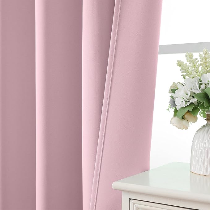 CUCRAF Light Pink Blackout Curtains 45 inch Length 2 Panels Set, Rod Pocket Room Darkening Drapes for Bedroom Living Room, Insulated Thermal Light Blocking Window Curtain (W52 x L45 Inch)