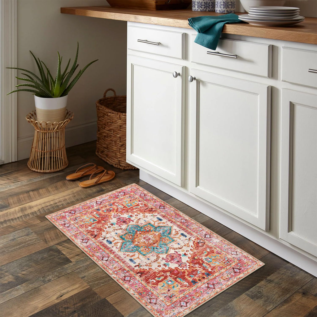 Yamaziot Washable Area Rug, 2x3 Small Boho Vintage Entryway Non-Slip Rug