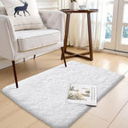 OLANLY 2x3 Machine Washable Small Bedside Rug, Soft Fluffy Shaggy Entryway Throw Rugs for Bedroom, Living Room, Indoor Floor Carpet for Kids Girls and Boys, Nursery Rooms, Home Decor Aesthetic, White