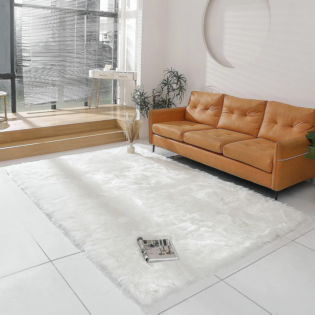 linmopm Faux Fur Rug White Sheepskin Shag 6x9 ft Rectangle