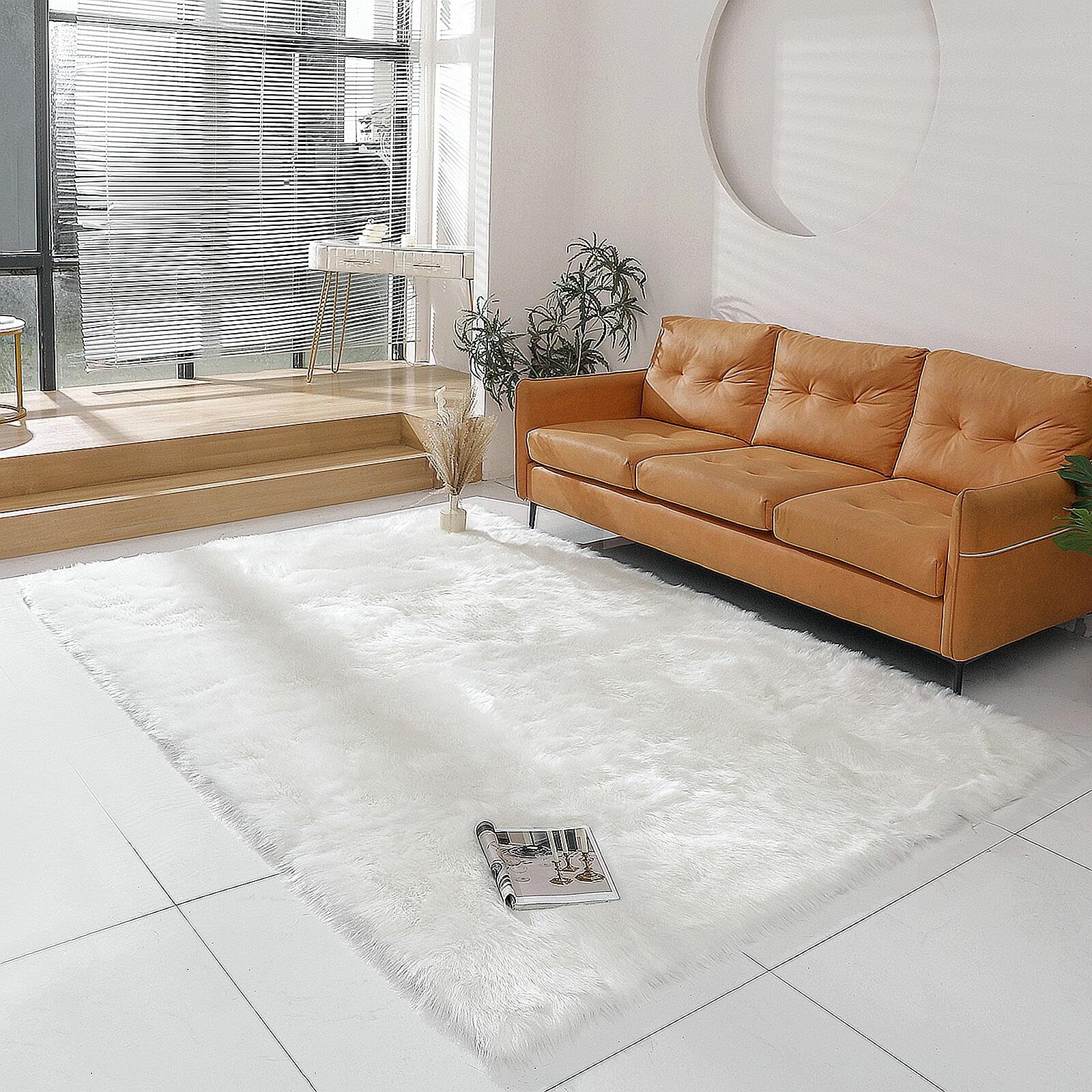 linmopm Faux Fur Rug White Sheepskin Shag 6x9 ft Rectangle