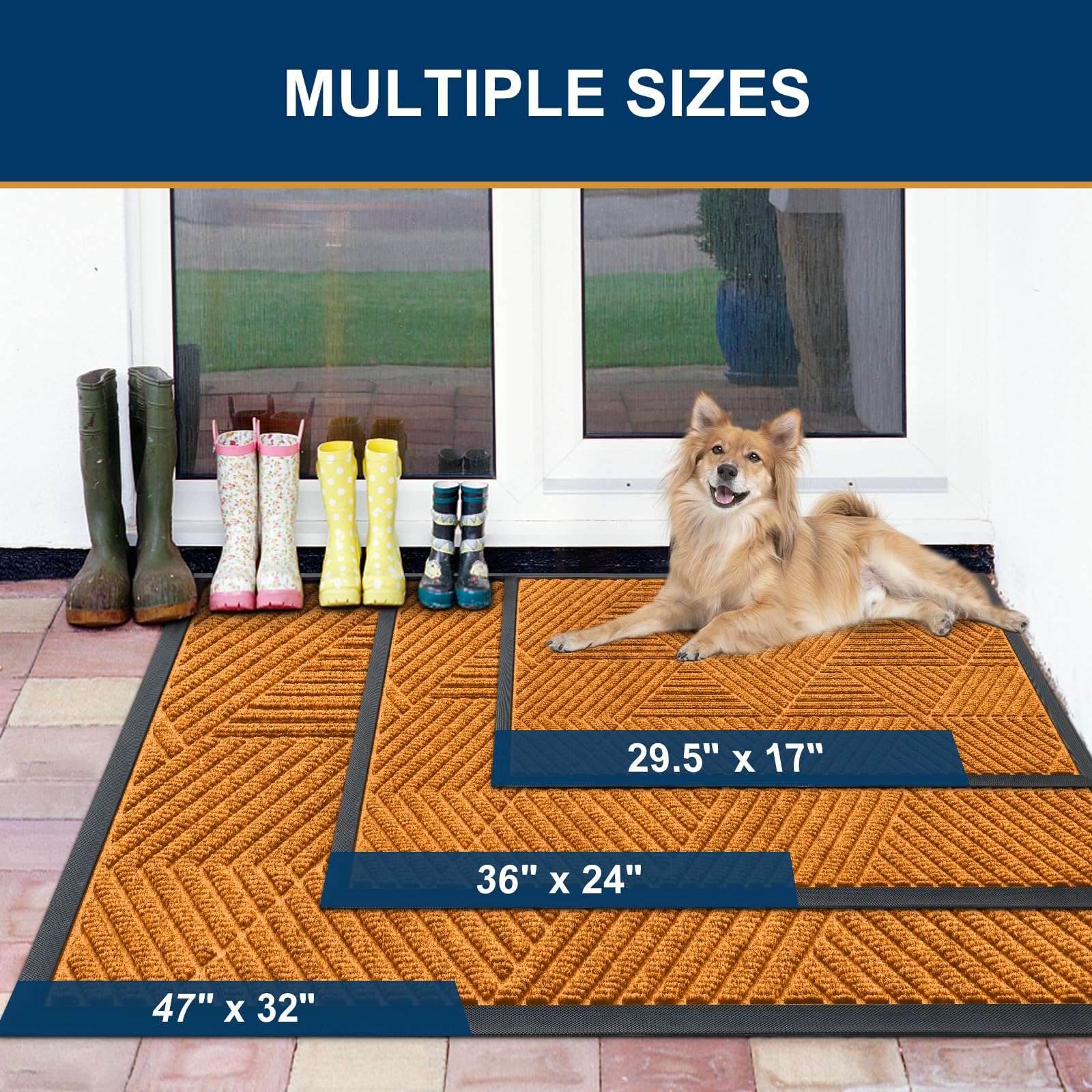 Smiry Front Door Mat Outside Entrance, Low Profile Rubber Doormat, 35x23