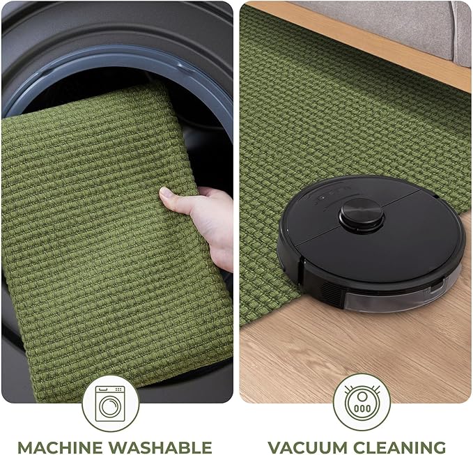 KOZYFLY Extra Long Runners for Hallways 3x18 ft Washable Kitchen Runner Non Slip Rubber Backed Hallway Rug Cotton Entryway Runner Rug Floor Carpet for Indoor Hall, Kitchen, Bright Green/Earthy Green