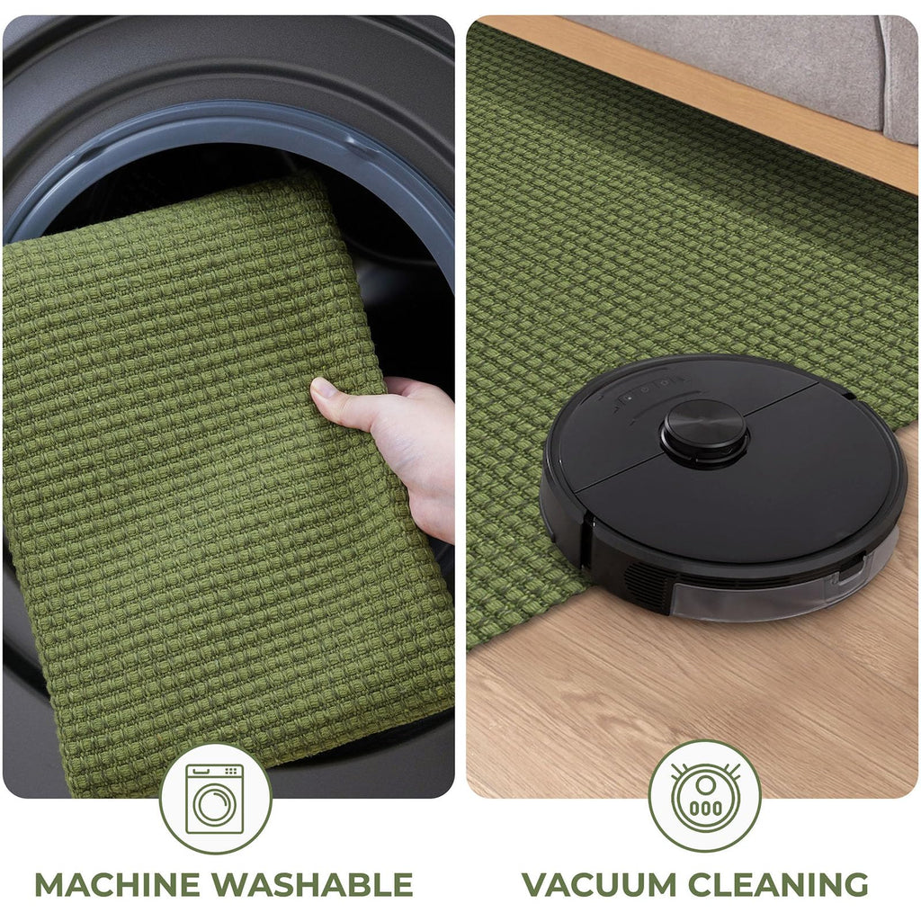 KOZYFLY Extra Long Runners for Hallways 3x20 ft Washable Kitchen Runner Non Slip Rubber Backed Hallway Rug Cotton Entryway Runner Rug Floor Carpet for Indoor Hall, Kitchen, Olive Green/Earthy Green