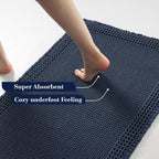 RESARE Waffle Bathroom Runner Rugs, Super Absorbent Bath Mat Non Slip Washable Quick Dry, Upgraded Ultra Soft Boho Bath Rugs with Tassels for Hallway Bedroom Laundry Room, 2'x4'(24"x48"), Navy