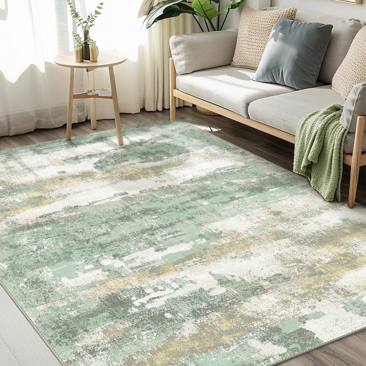 BEIMO 10x14 Green Abstract Area Rug, Washable Non-Slip for Bedroom