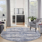KOZYFLY Round Area Rugs 6Ft Modern Abstract Ombre Circle Rug for Bedroom, Washable Rug Non-Slip Soft Striped Living Room Area Rug, Print Grey-Blue Carpet for Laundry Nursery