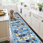 Rug for Hallways Kitchen Rug 2'6" x 14', Non Slip Washable Rugs with Rubber Backing Soft Floral Carpet Runner for Hallways, Kitchen, Laundry, Bedroom, Bathroom(2.6 x 14, Blue Garden)