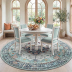 RELEANY Area Rugs 7ft Washable Non-Slip, Floral Vintage Distress Print Pattern Medallion Carpet for Living Room Bedroom Dining Room, Green Navy Blue White Red Teal Colorful